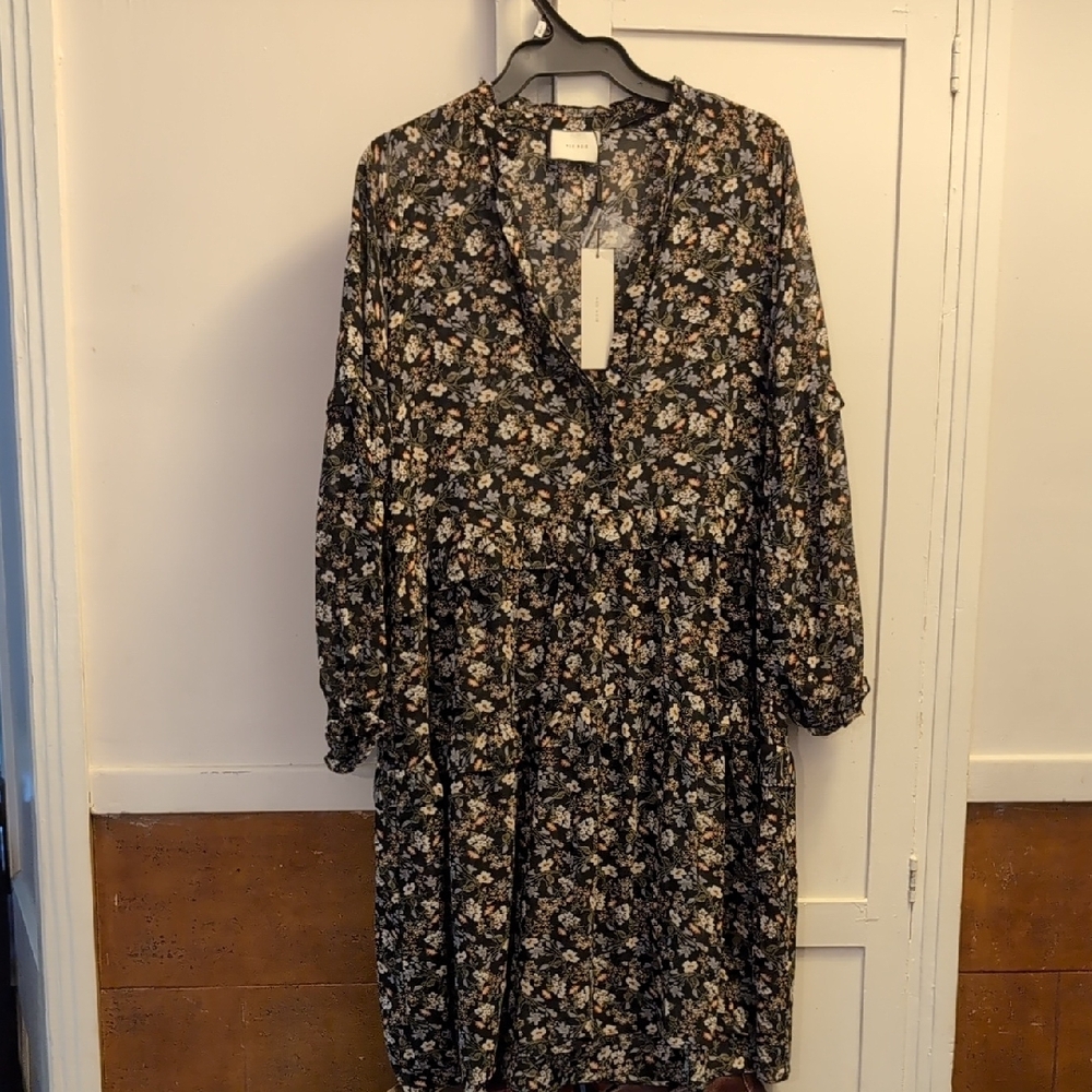 Sheer tiered floral oversized dress